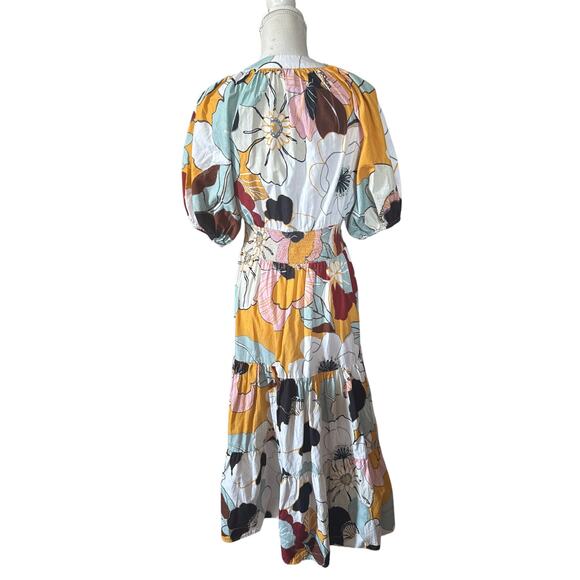 Anthropologie Conditions Apply Puff Sleeved Midi Dress Multicolor Floral 12 - Picture 4 of 7